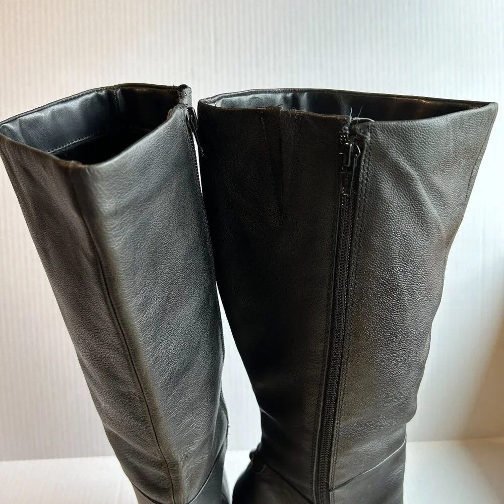Liz & Co Black Leather Women's Calf Height Boots Size 9 Heel 4" - Picture 12 of 15
